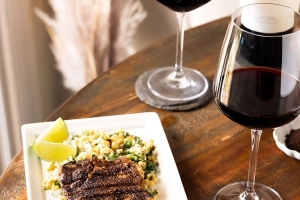 COFFEE CRUSTED STEAK <br>WITH GRILLED CORN SALSA